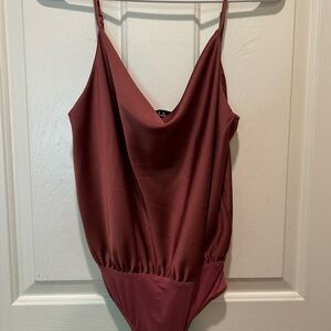 Lulu's Burgundy Cowl-Neck Bodysuit